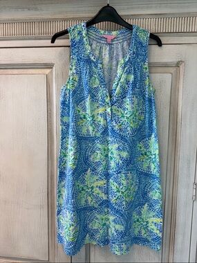 Lilly Pulitzer Blue, Green & White Sleeveless V-Neck Shift Dress